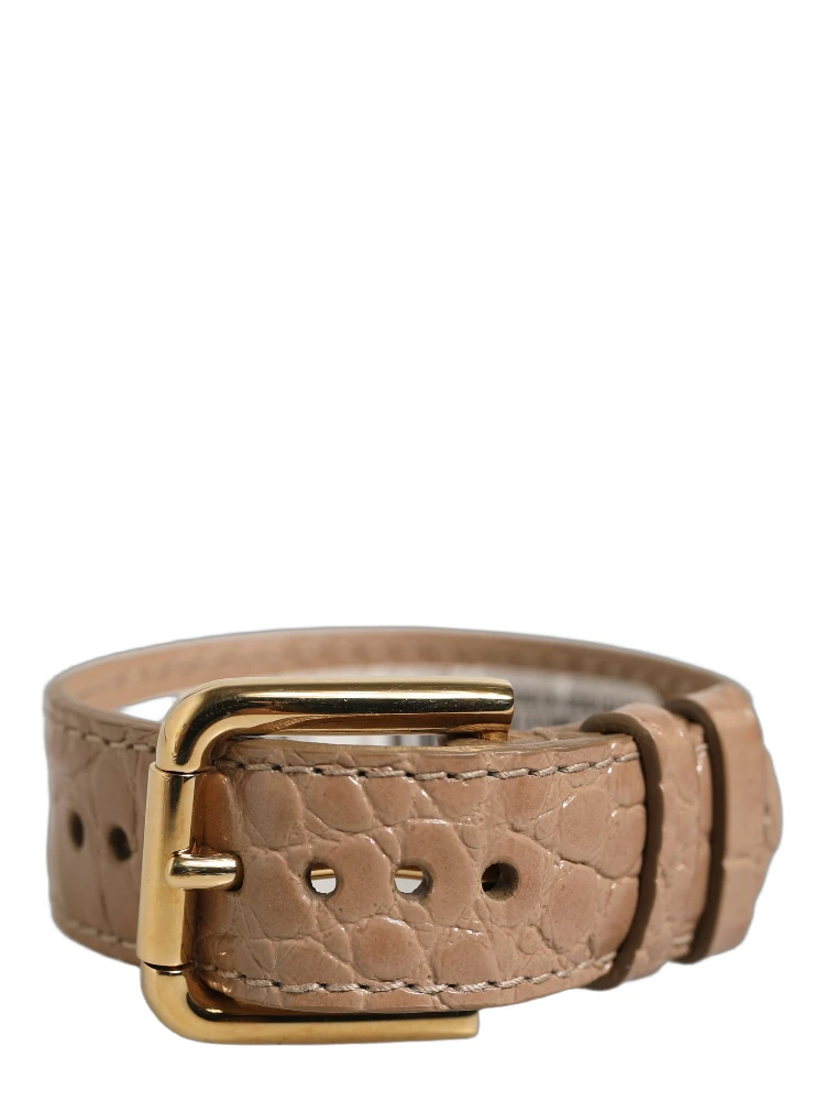 Brown Embossed Leather Gold Buckle Belt Strap Bracelet