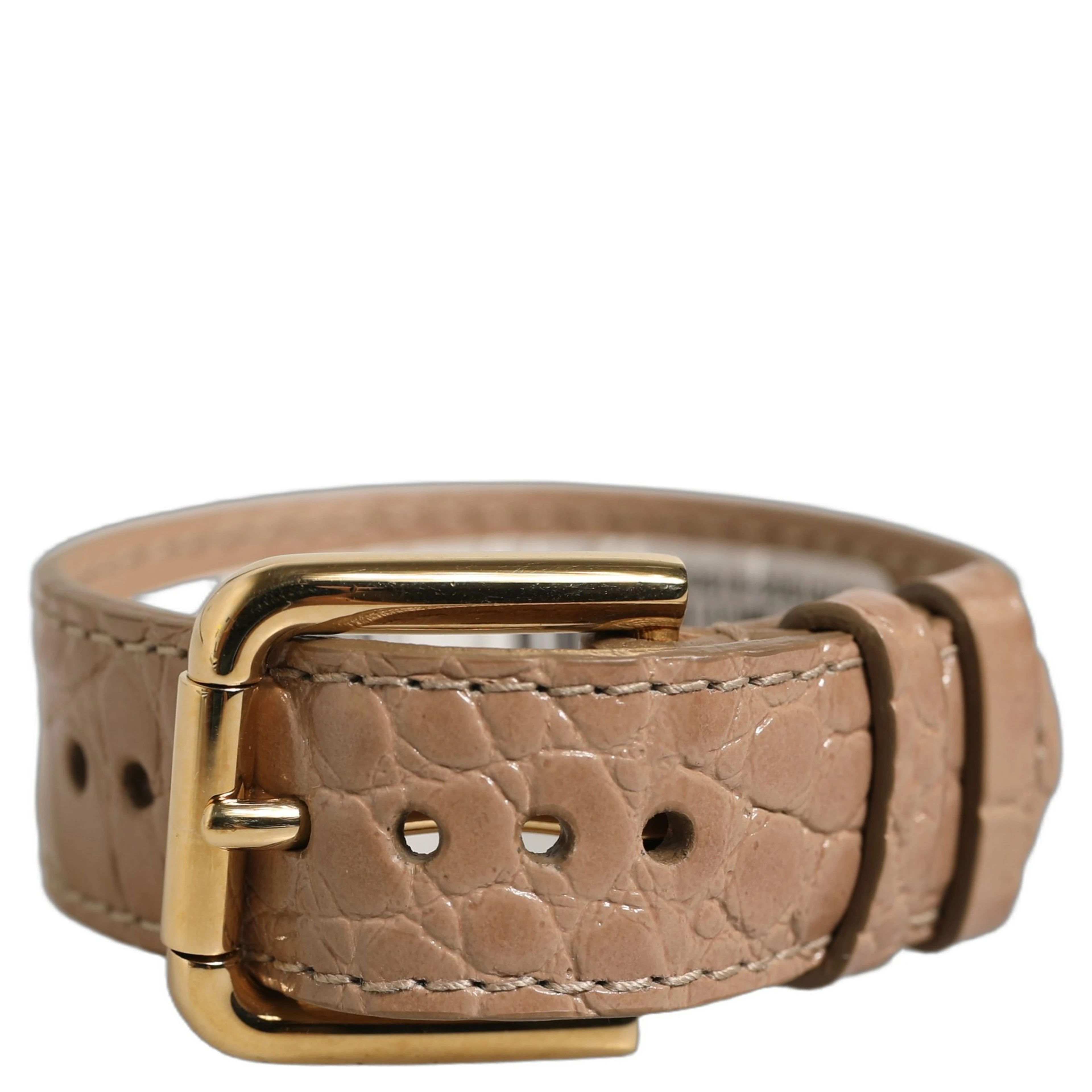 Brown Embossed Leather Gold Buckle Belt Strap Bracelet