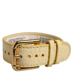 Beige Embossed Leather Gold Buckle Belt Strap Bracelet