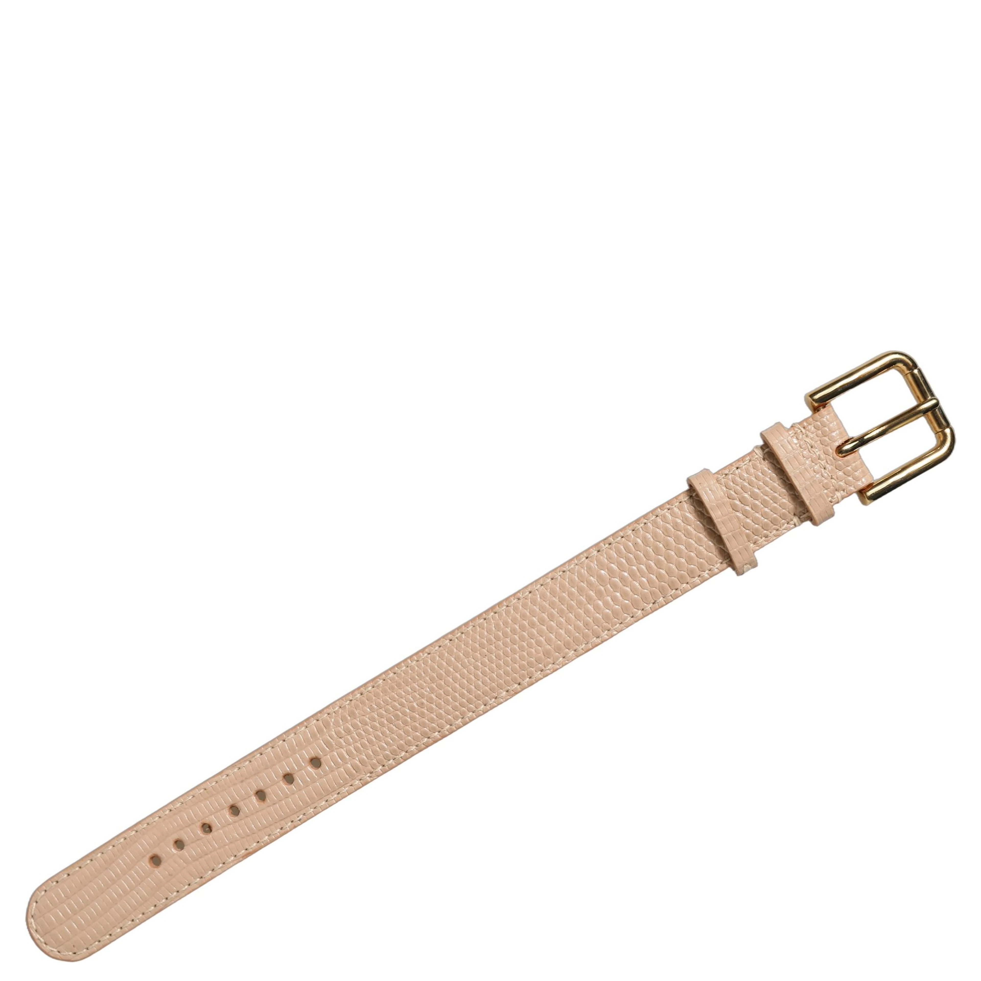 Beige Textured Leather Gold Buckle Belt Strap Bracelet