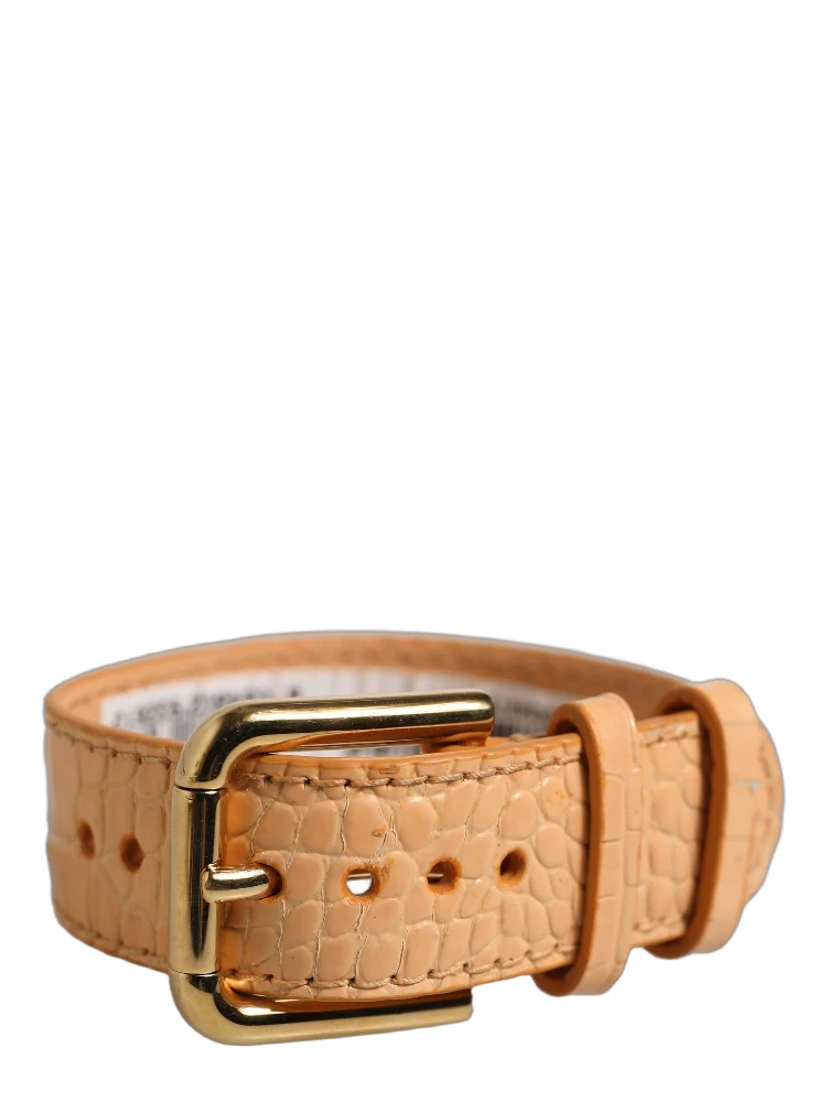 Beige Embossed Leather Gold Buckle Belt Strap Bracelet