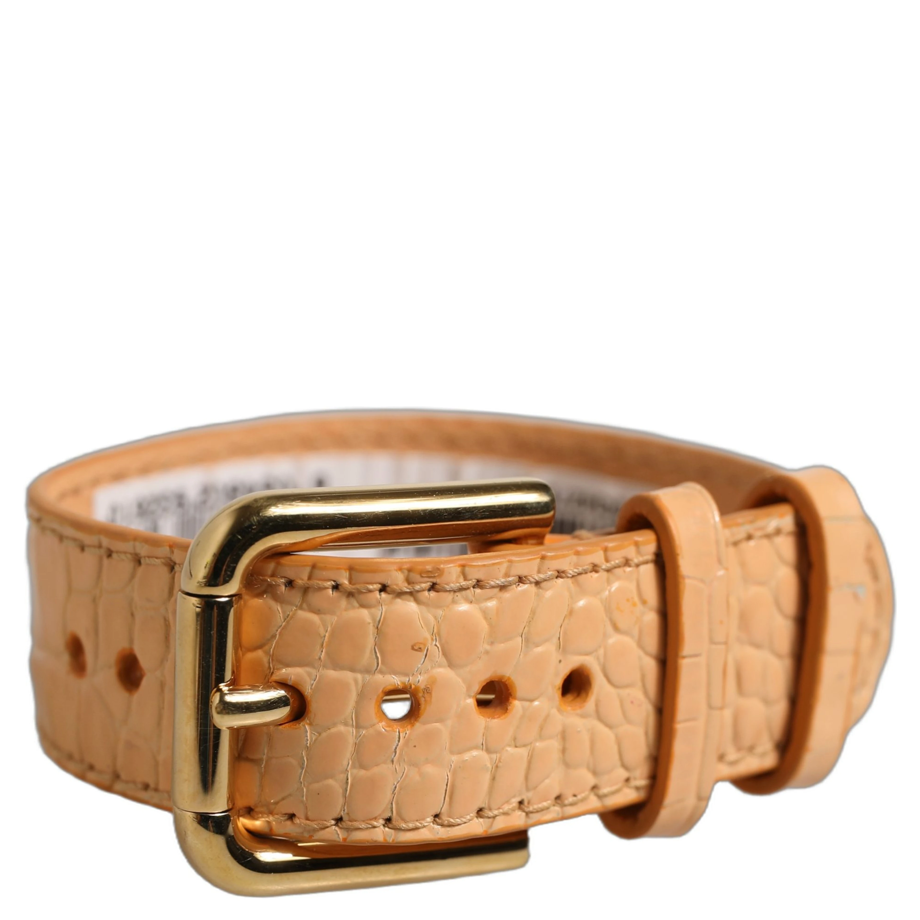 Beige Embossed Leather Gold Buckle Belt Strap Bracelet