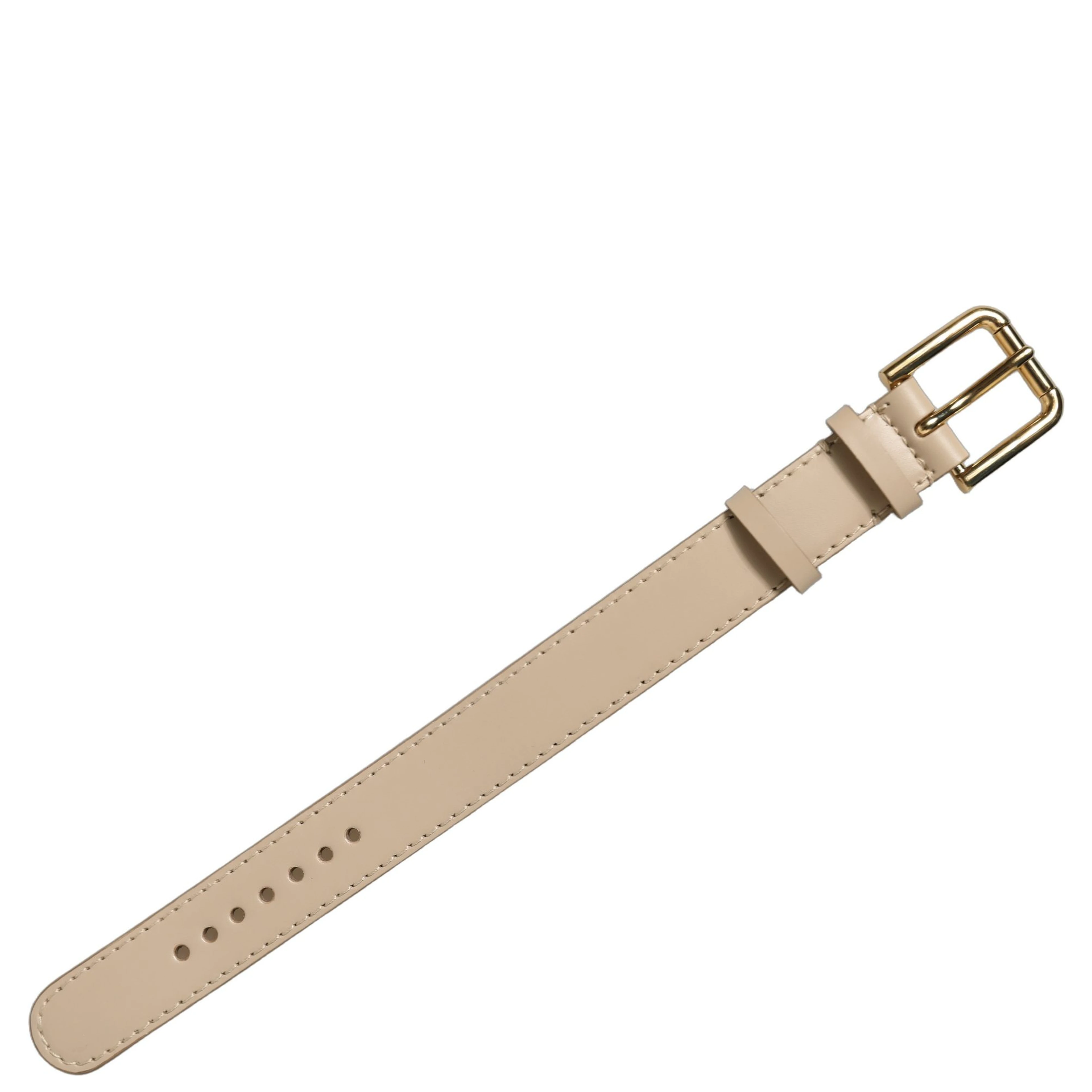 Beige Calfskin Leather Gold Buckle Belt Strap Bracelet