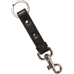 Black Plain Leather Silver Brass Keyring Holder Keychain