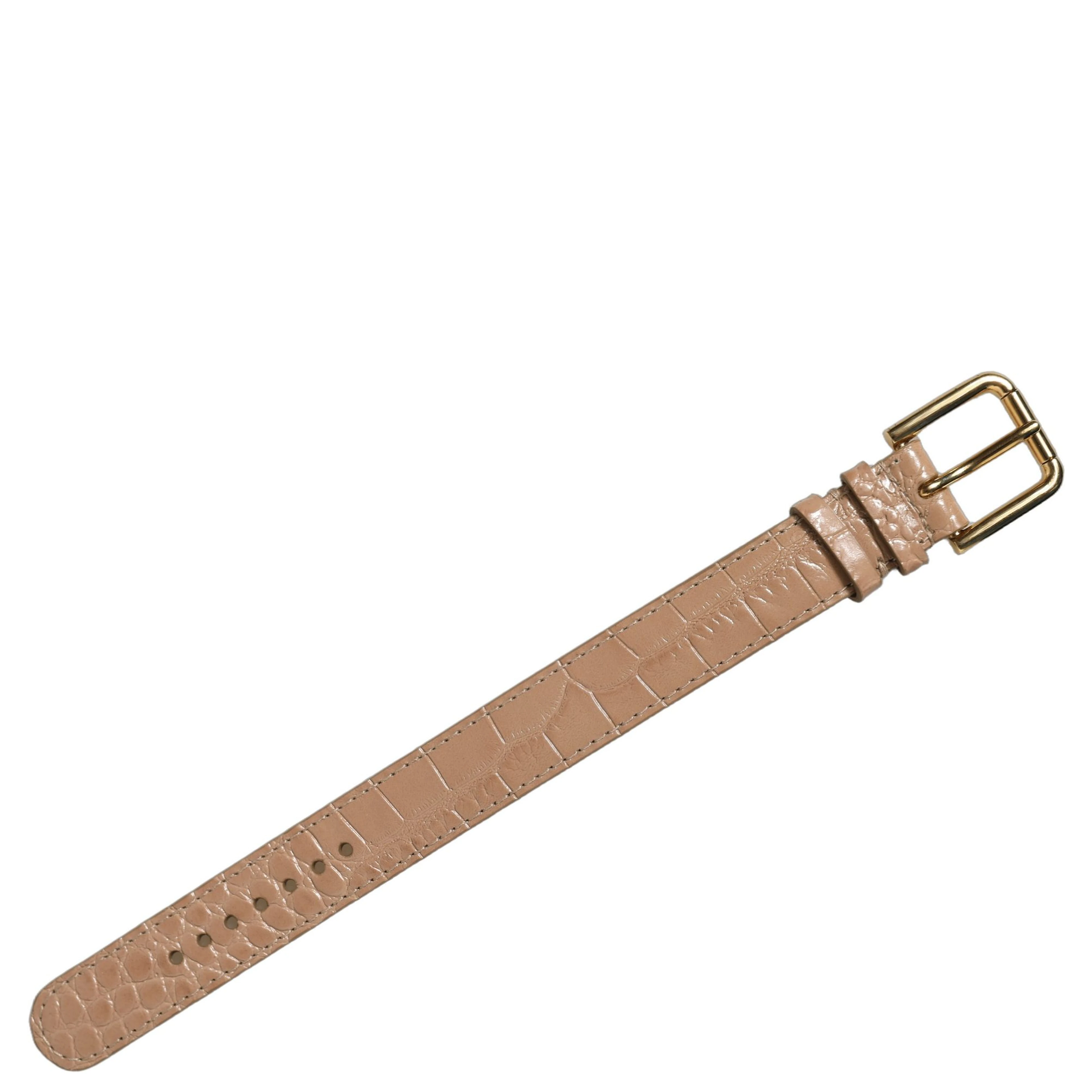 Brown Embossed Leather Gold Buckle Belt Strap Bracelet