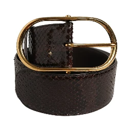 Brown Python Leather Gold Metal Buckle Belt