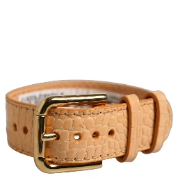 Beige Embossed Leather Gold Buckle Belt Strap Bracelet