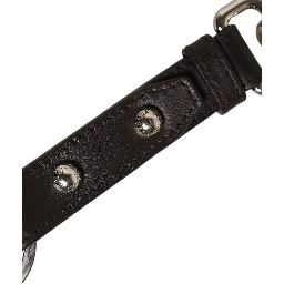 Black Plain Leather Silver Brass Keyring Holder Keychain
