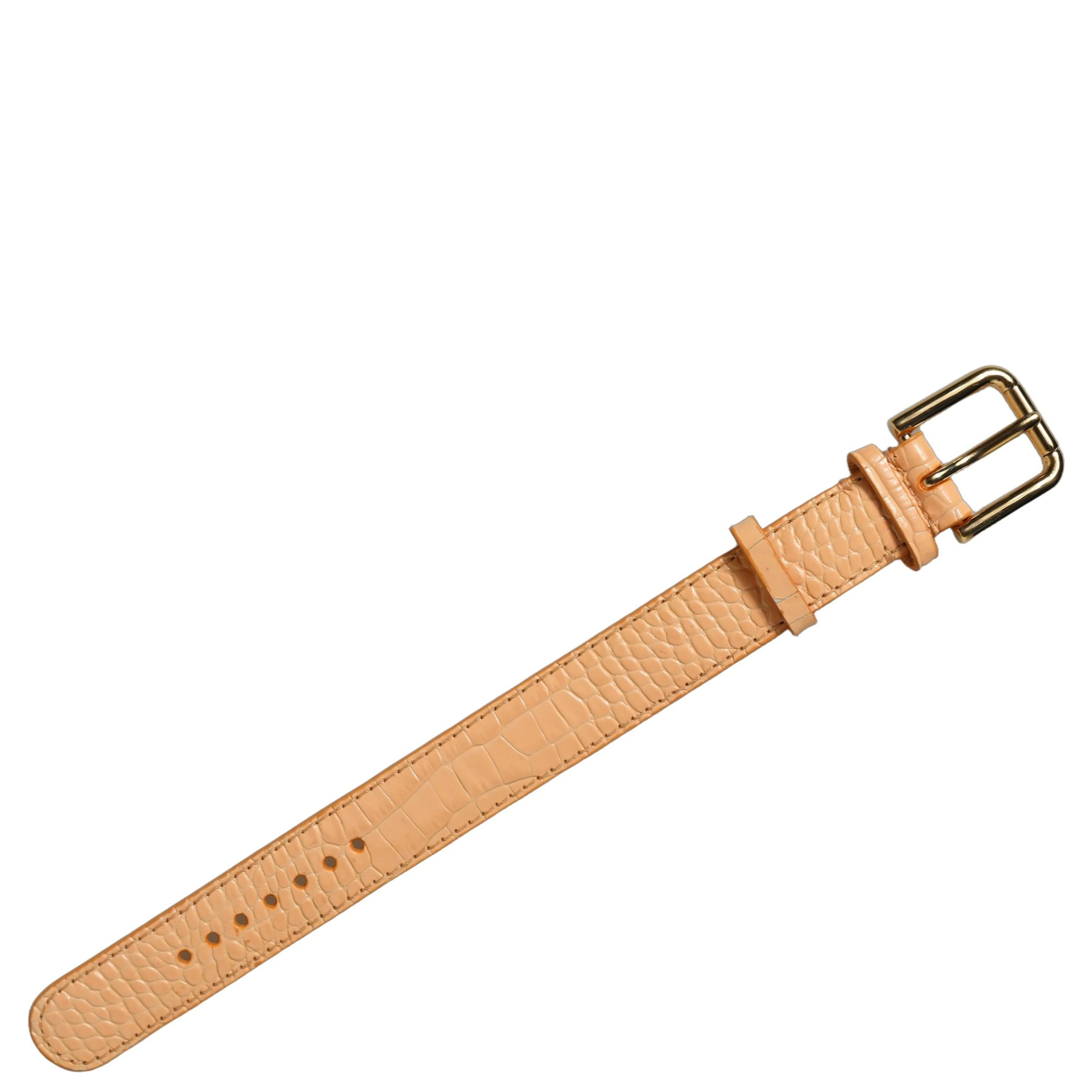 Beige Embossed Leather Gold Buckle Belt Strap Bracelet