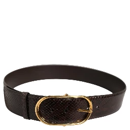 Brown Python Leather Gold Metal Buckle Belt