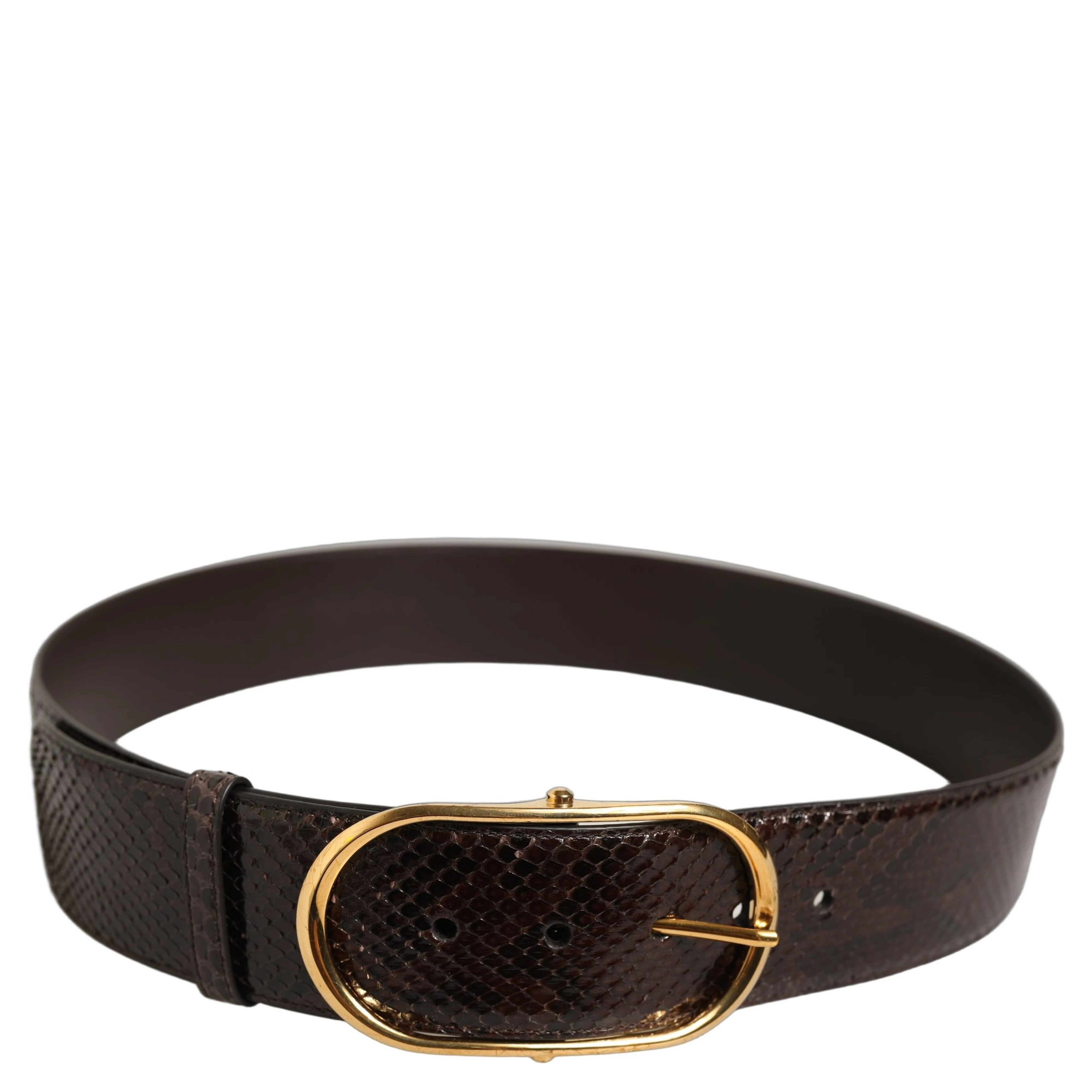 Brown Python Leather Gold Metal Buckle Belt