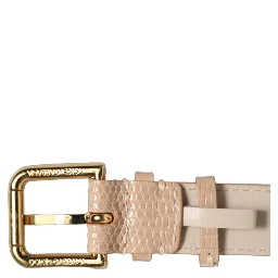Beige Textured Leather Gold Buckle Belt Strap Bracelet