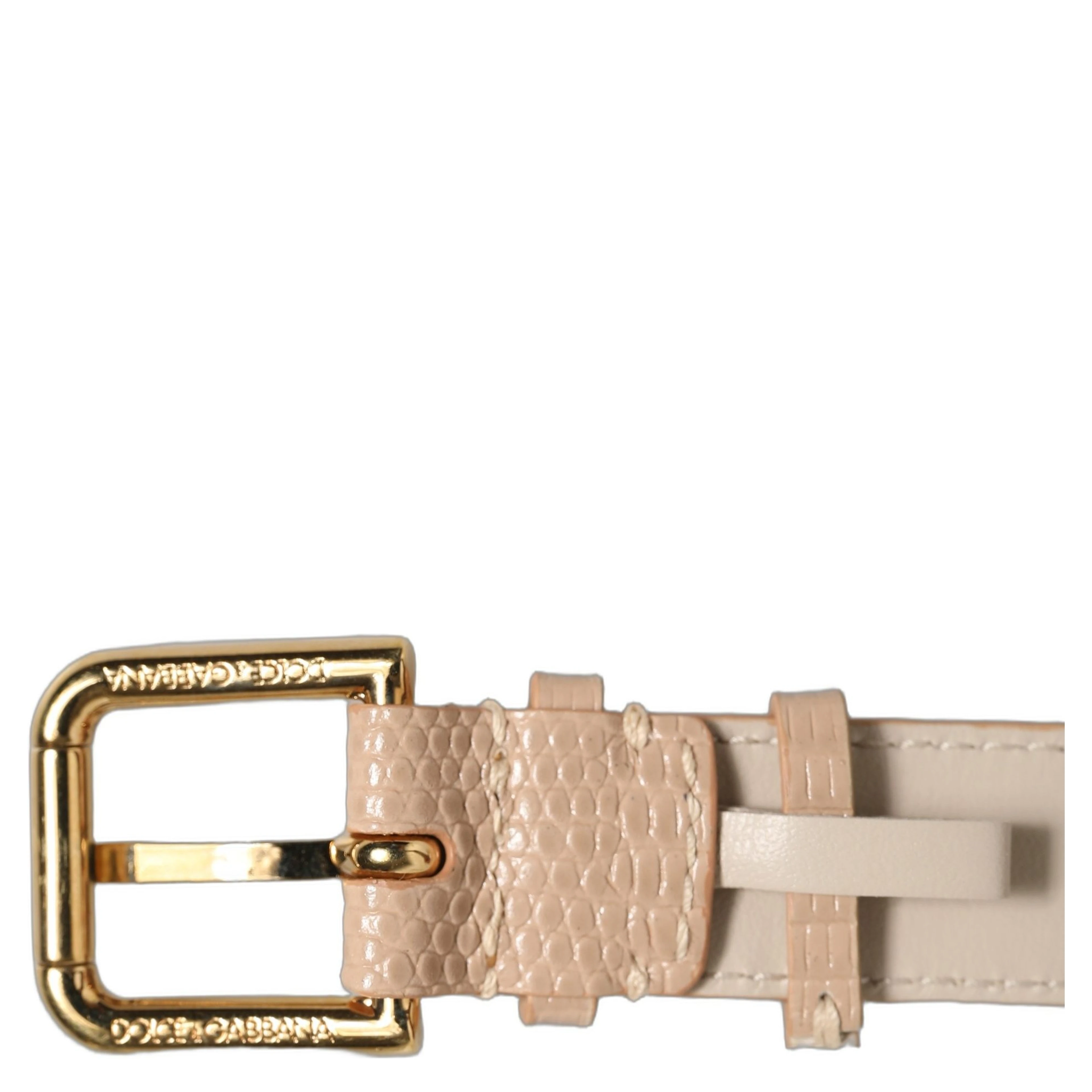 Beige Textured Leather Gold Buckle Belt Strap Bracelet