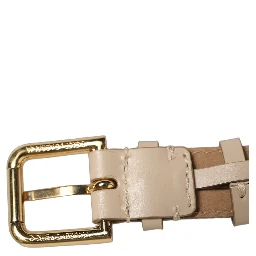 Beige Calfskin Leather Gold Buckle Belt Strap Bracelet