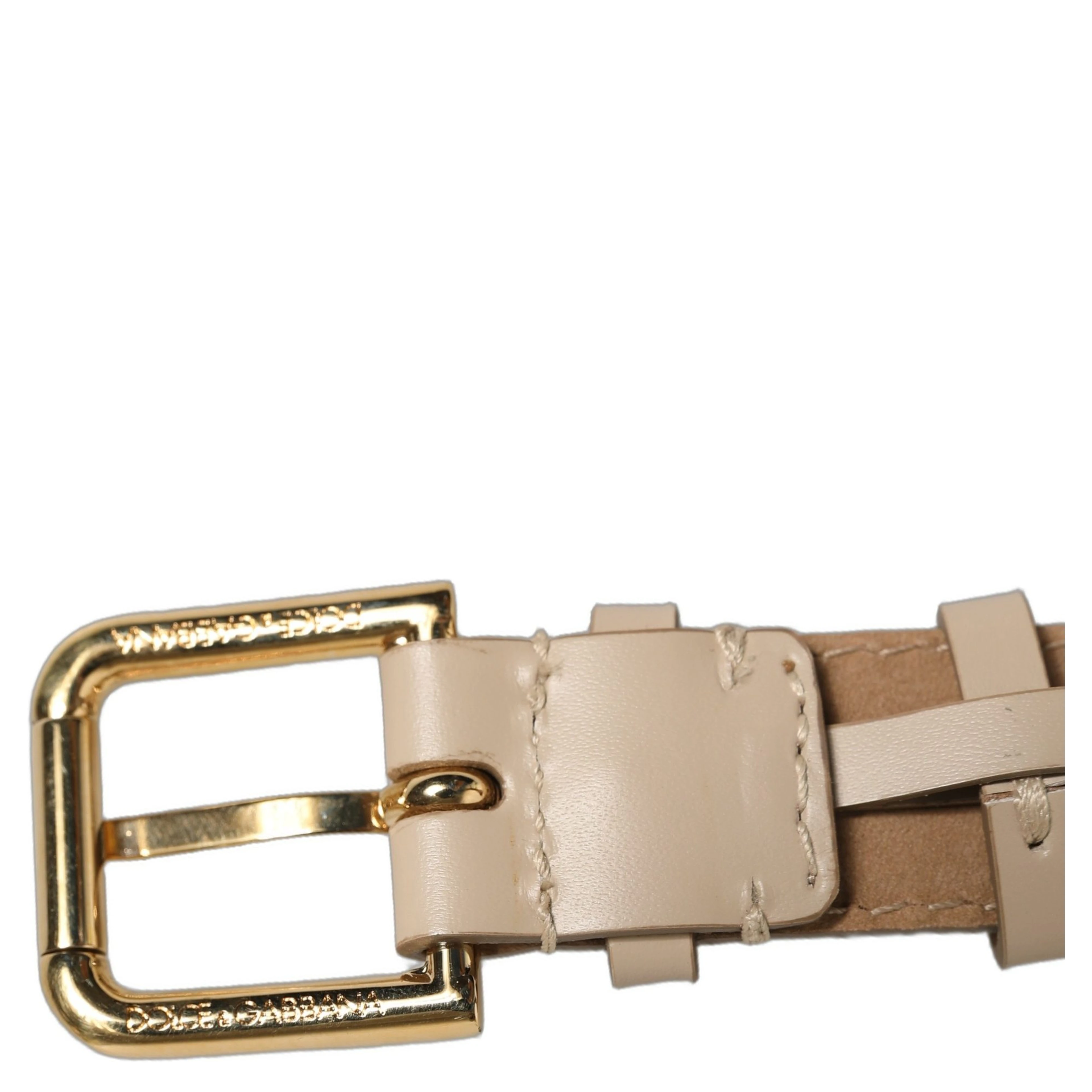 Beige Calfskin Leather Gold Buckle Belt Strap Bracelet