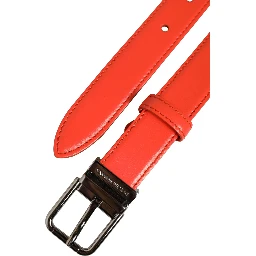Red Leather Silver Metal Buckle Cintura Belt