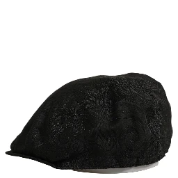 Men Black Floral Jacquard Newsboy Capello Hat