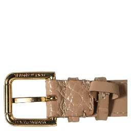 Brown Embossed Leather Gold Buckle Belt Strap Bracelet