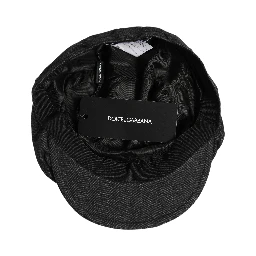 Men Black Cotton Flat Cloth Newsboy Cap Hat