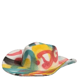 Men White Graffiti Wide Brim Fedora Capello Hat