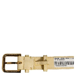 Beige Embossed Leather Gold Buckle Belt Strap Bracelet