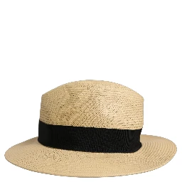 Men Beige Paper Straw Fedora Panama Capello Hat