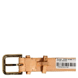 Beige Embossed Leather Gold Buckle Belt Strap Bracelet