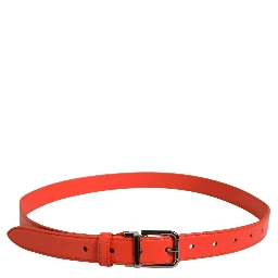 Red Leather Silver Metal Buckle Cintura Belt