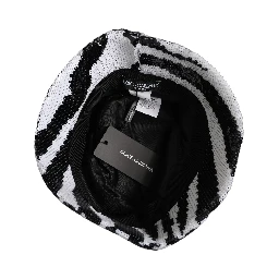 Men Black White Zebra Sequin Bucket Cap Hat