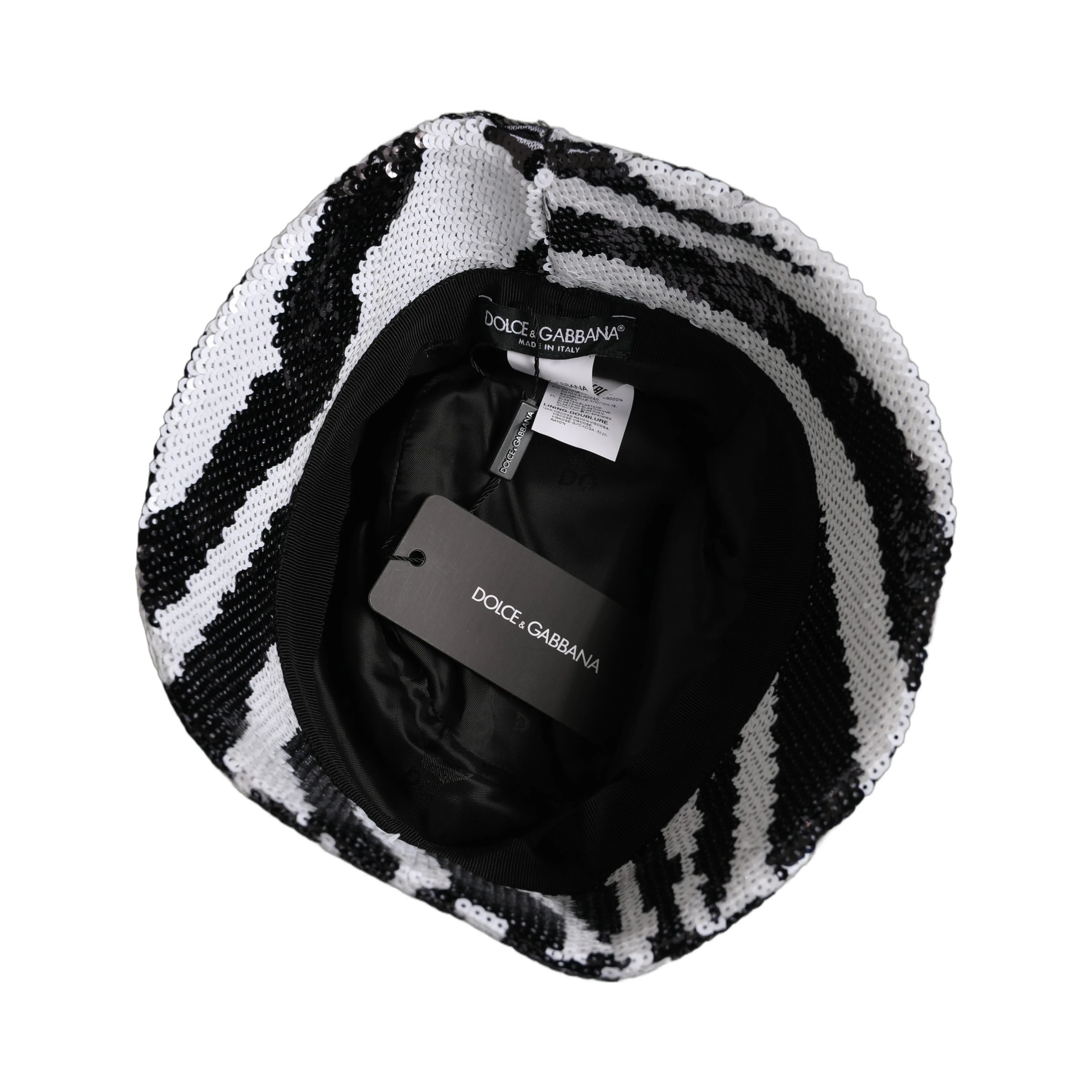 Men Black White Zebra Sequin Bucket Cap Hat