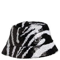Men Black White Zebra Sequin Bucket Cap Hat