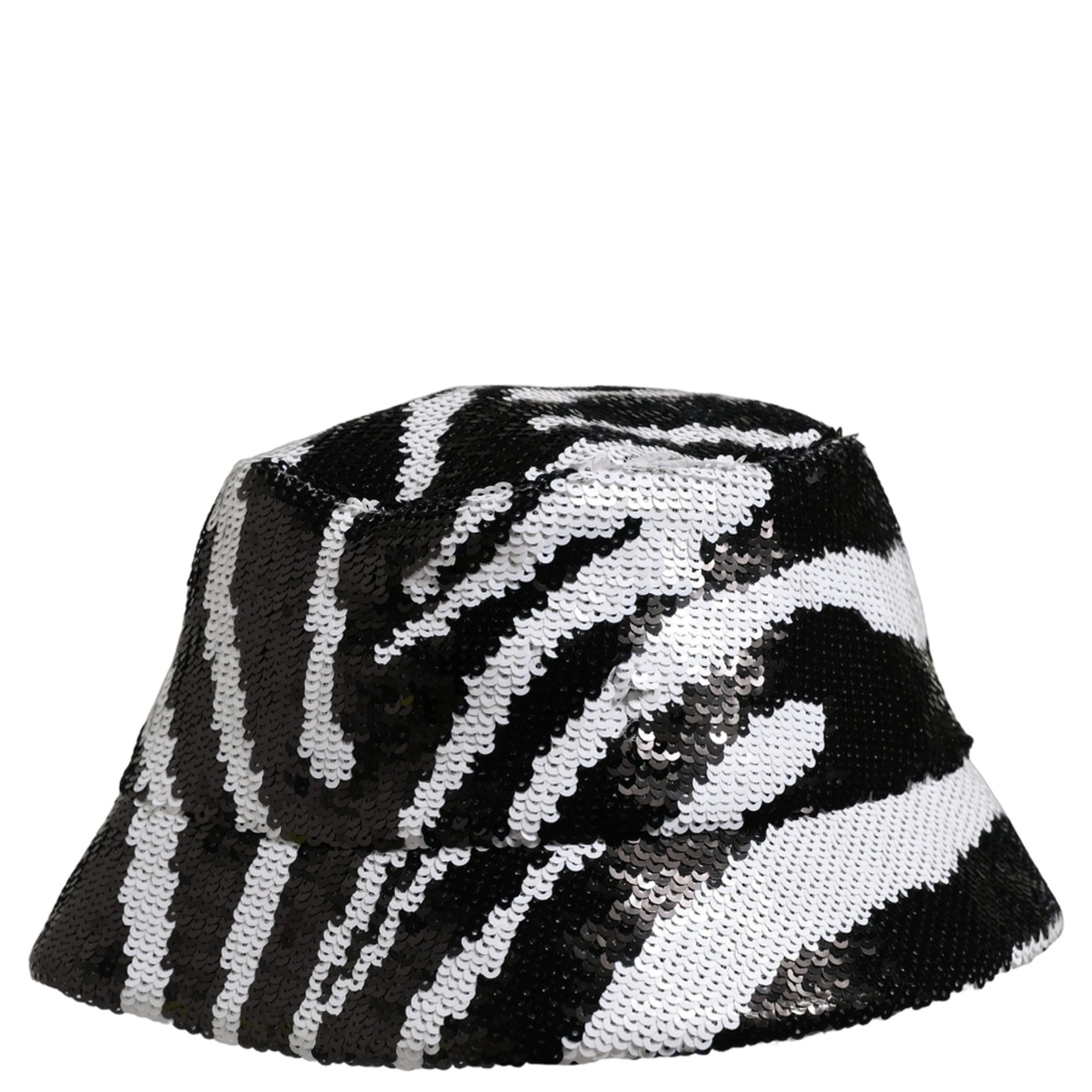 Men Black White Zebra Sequin Bucket Cap Hat