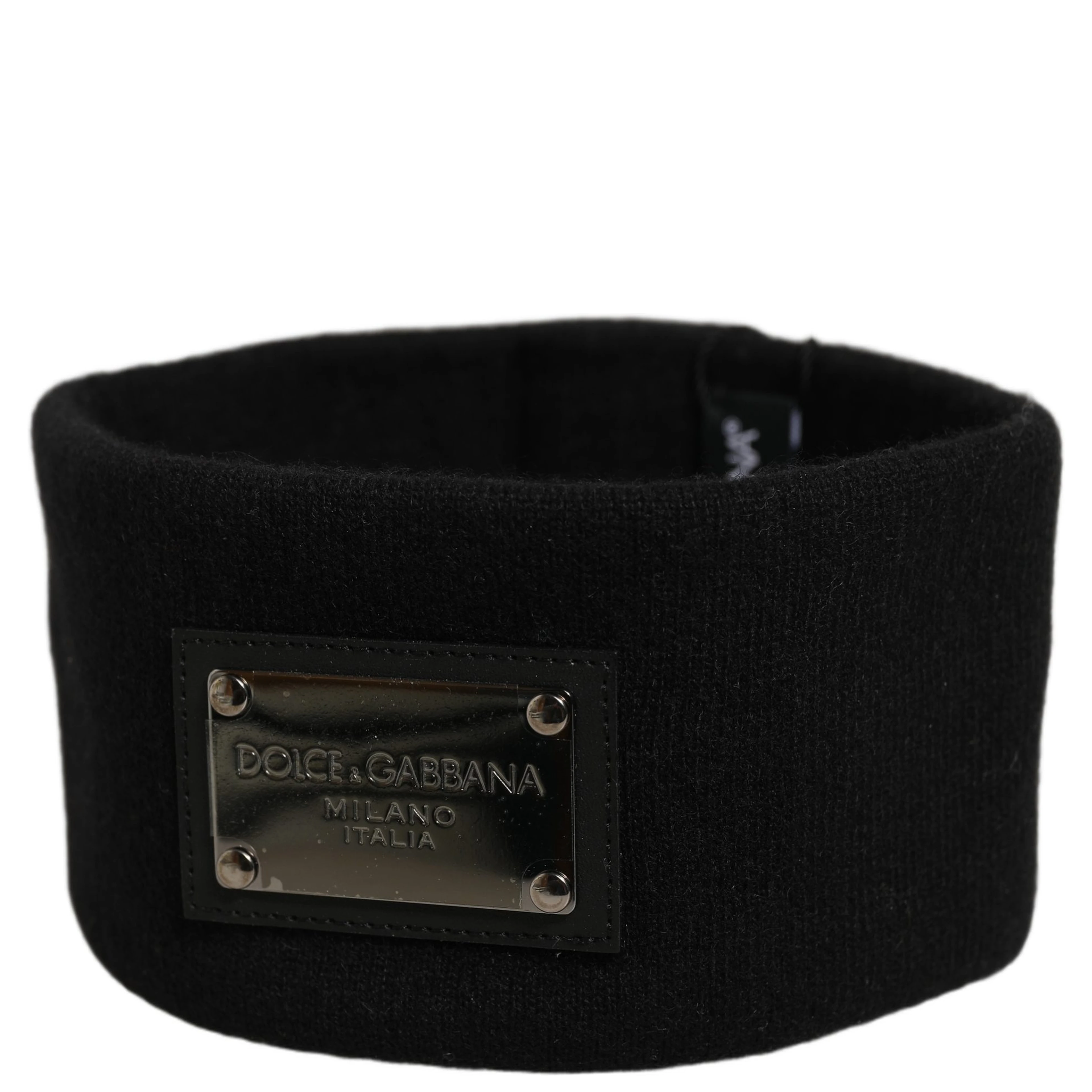 Men Black Cashmere Logo Plaque Head Band One Size Hat