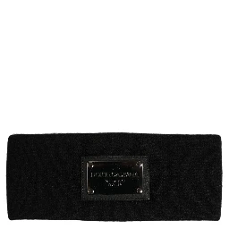 Men Black Cashmere Logo Plaque Head Band One Size Hat
