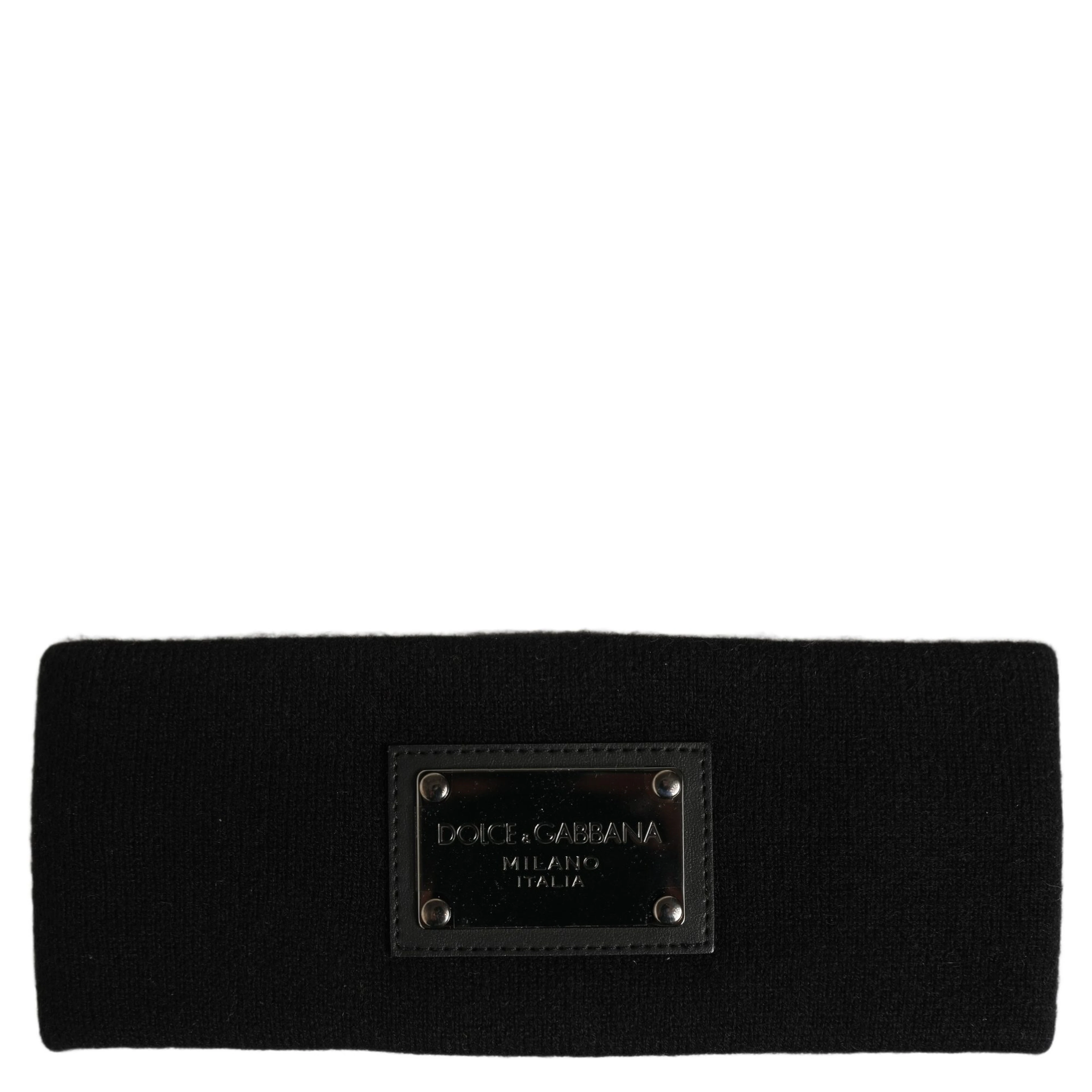 Men Black Cashmere Logo Plaque Head Band One Size Hat