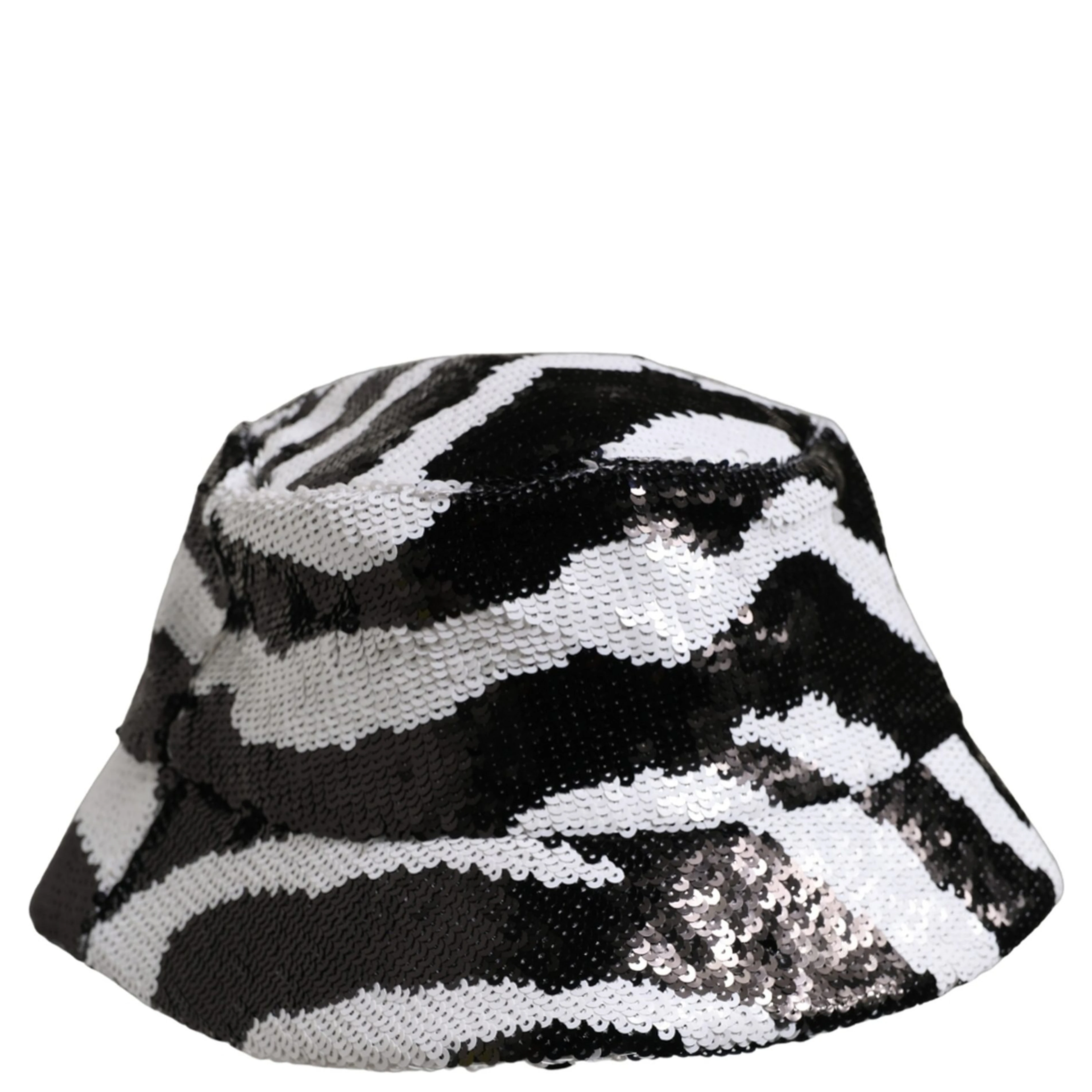 Men Black White Zebra Sequin Bucket Cap Hat