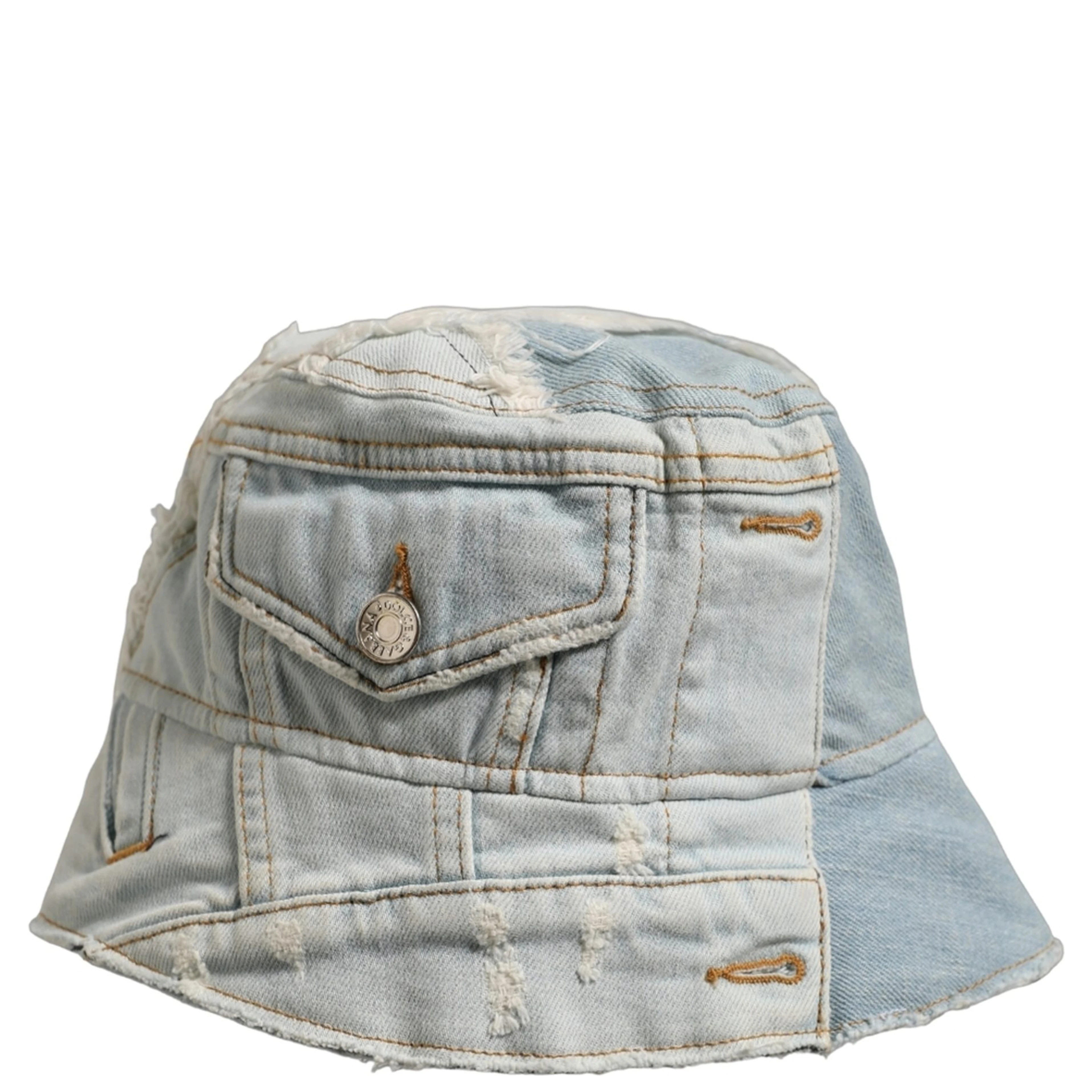 Men Blue Patchwork Cotton Denim Bucket Cap Hat