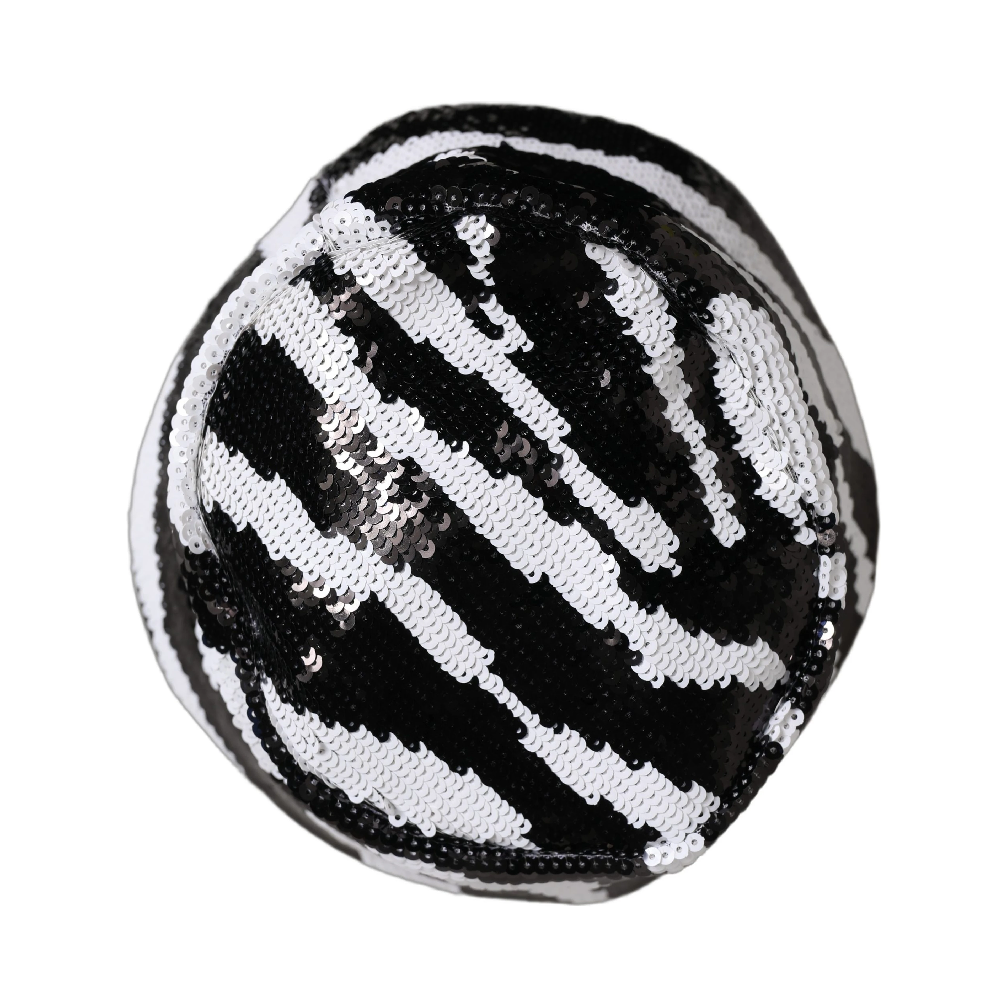 Men Black White Zebra Sequin Bucket Cap Hat