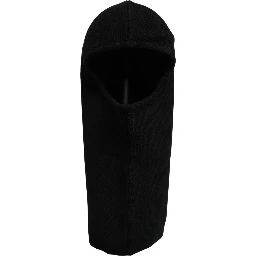 Men Black Wool Ribbed Knit Balaclava Wrap One Size Hat