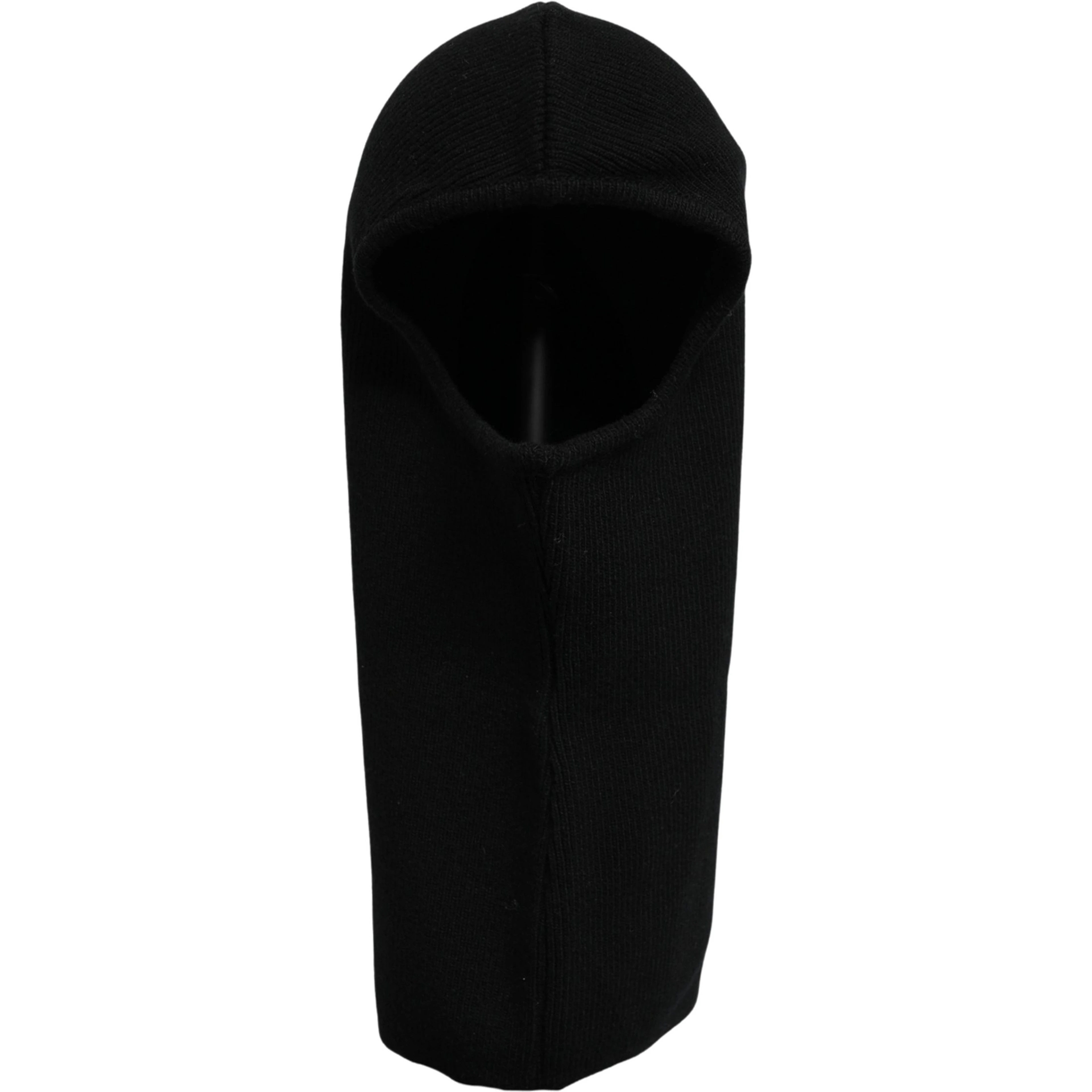Men Black Wool Ribbed Knit Balaclava Wrap One Size Hat