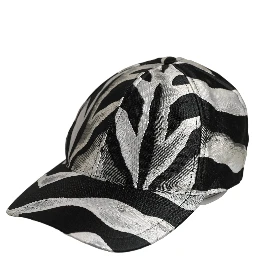 Men Black Silver Zebra Pattern Baseball Cap Hat