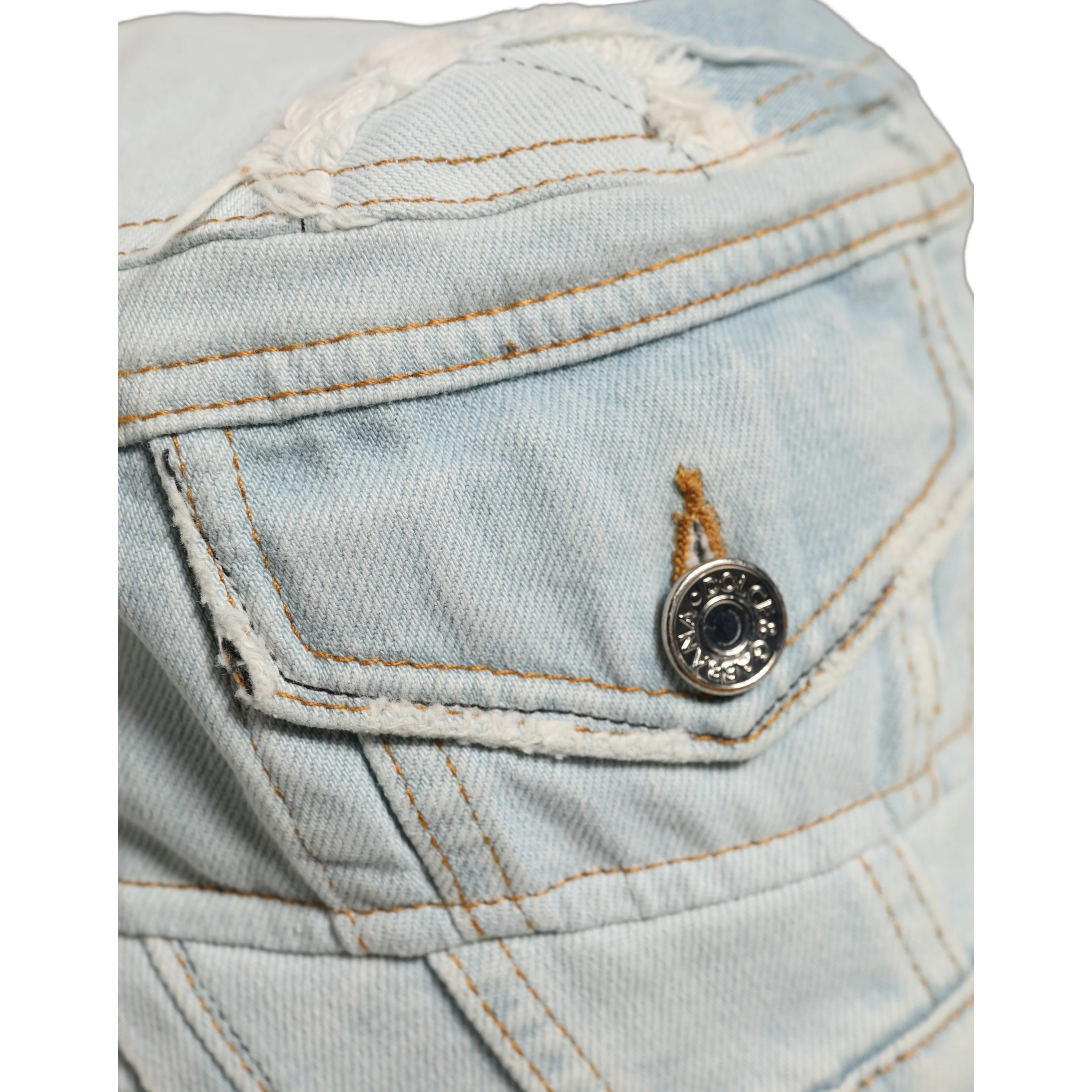 Men Blue Patchwork Cotton Denim Bucket Cap Hat