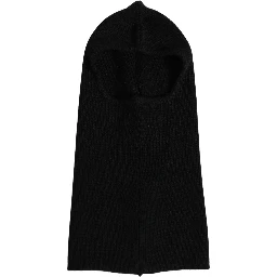 Men Black Wool Ribbed Knit Balaclava Wrap One Size Hat