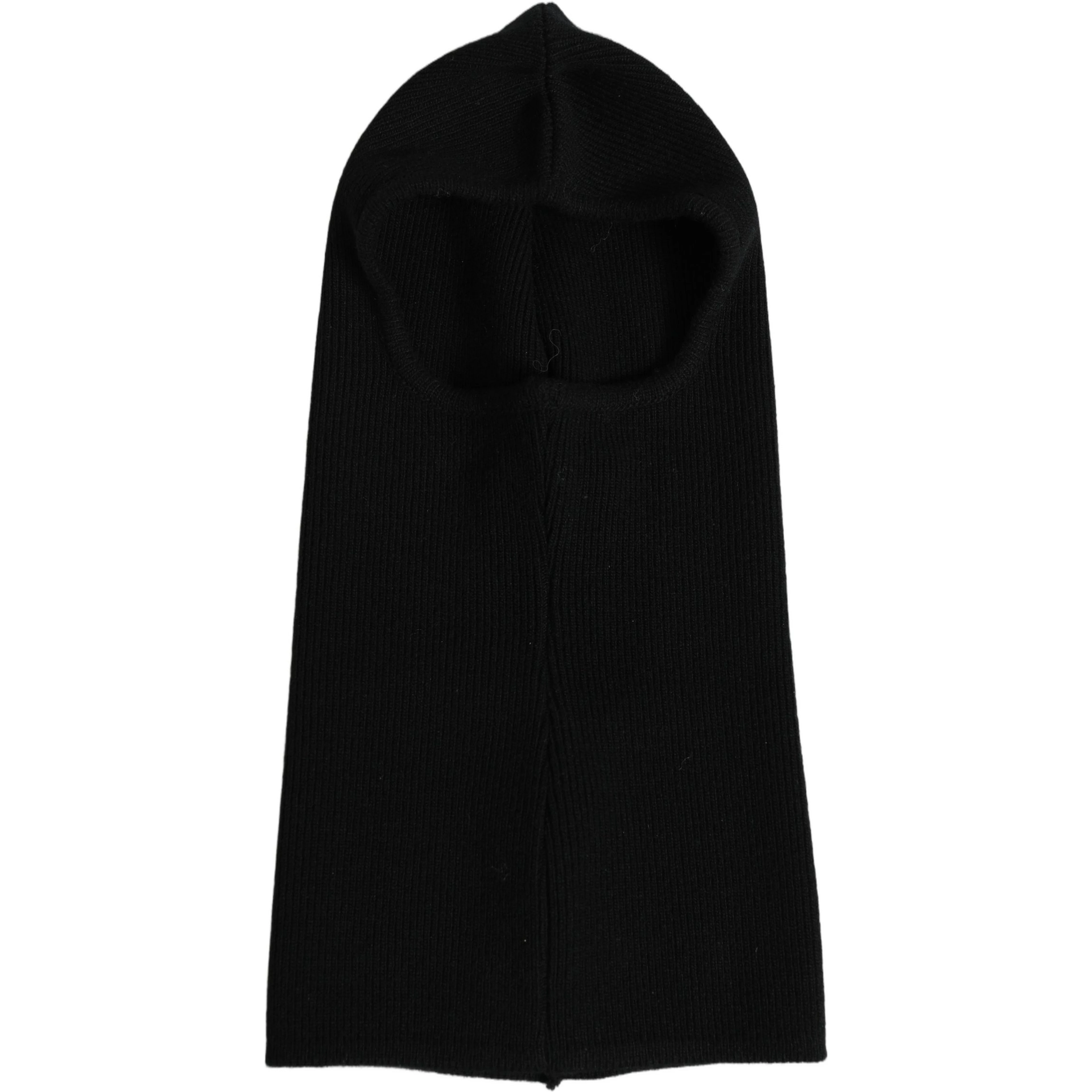 Men Black Wool Ribbed Knit Balaclava Wrap One Size Hat