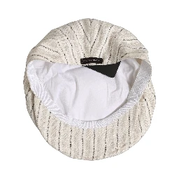 Men Off White Striped Linen Newsboy Capello Hat
