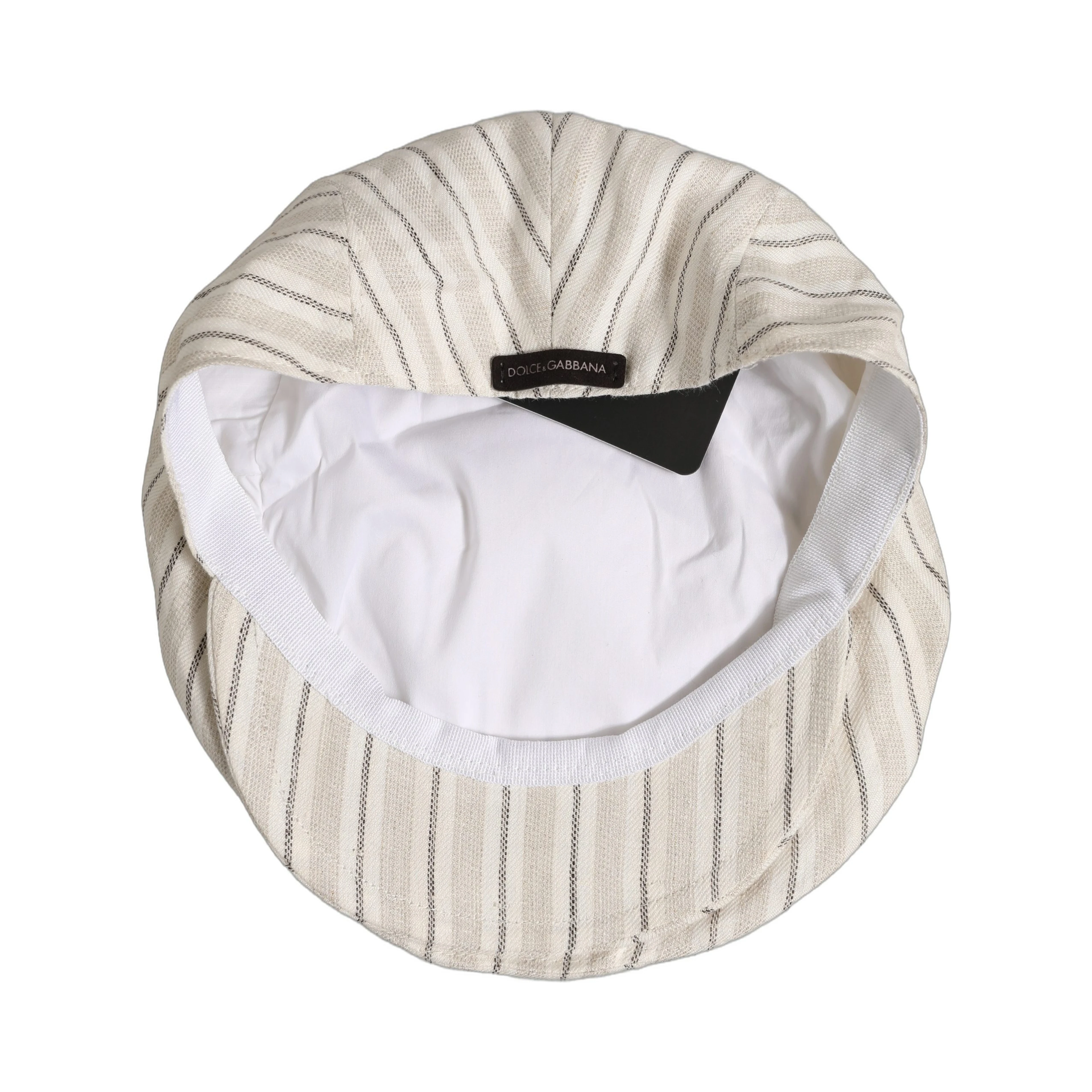 Men Off White Striped Linen Newsboy Capello Hat