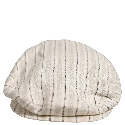 Men Off White Striped Linen Newsboy Capello Hat
