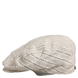 Men Off White Striped Linen Newsboy Capello Hat
