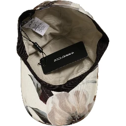 Men Beige Floral Cotton Baseball Capello Hat