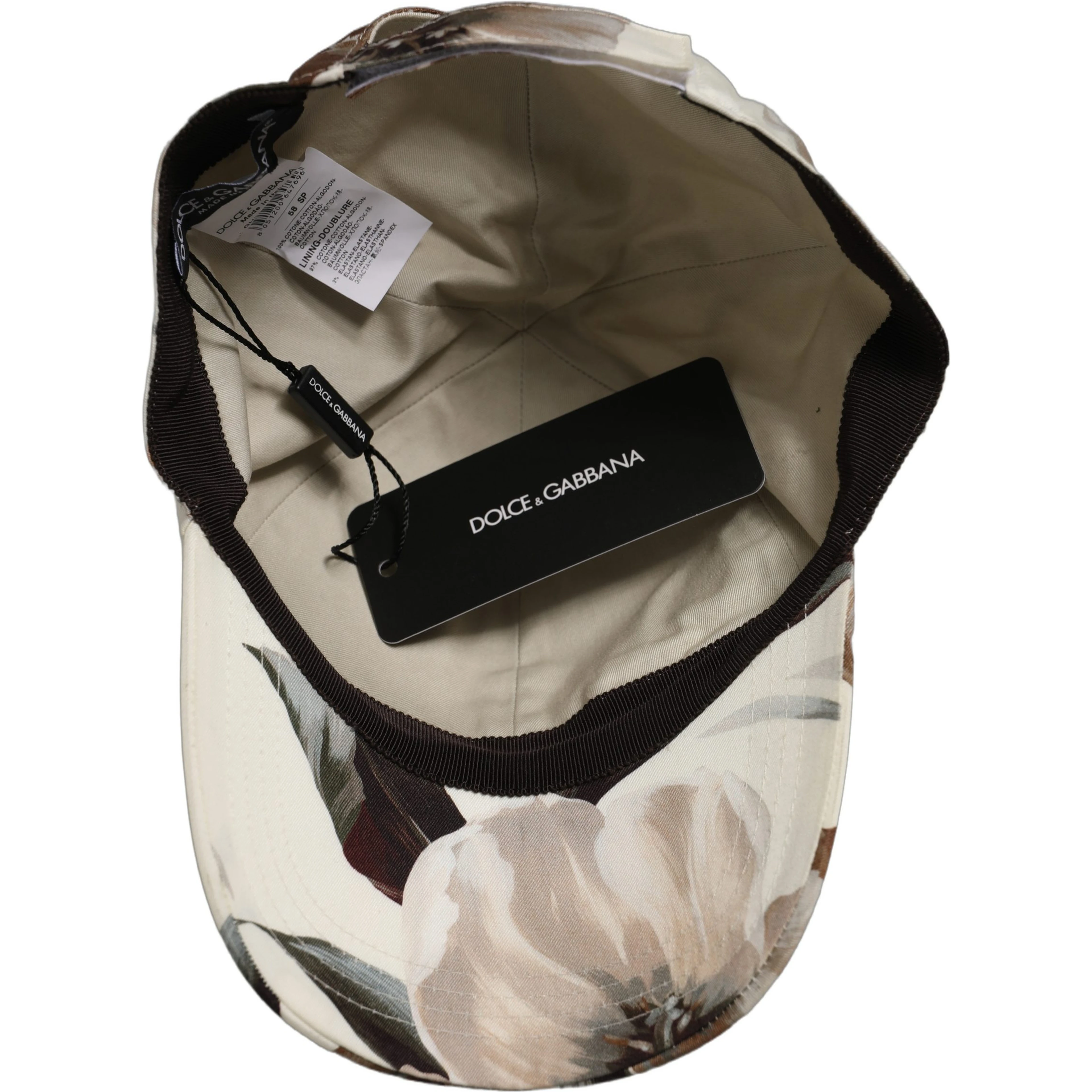 Men Beige Floral Cotton Baseball Capello Hat
